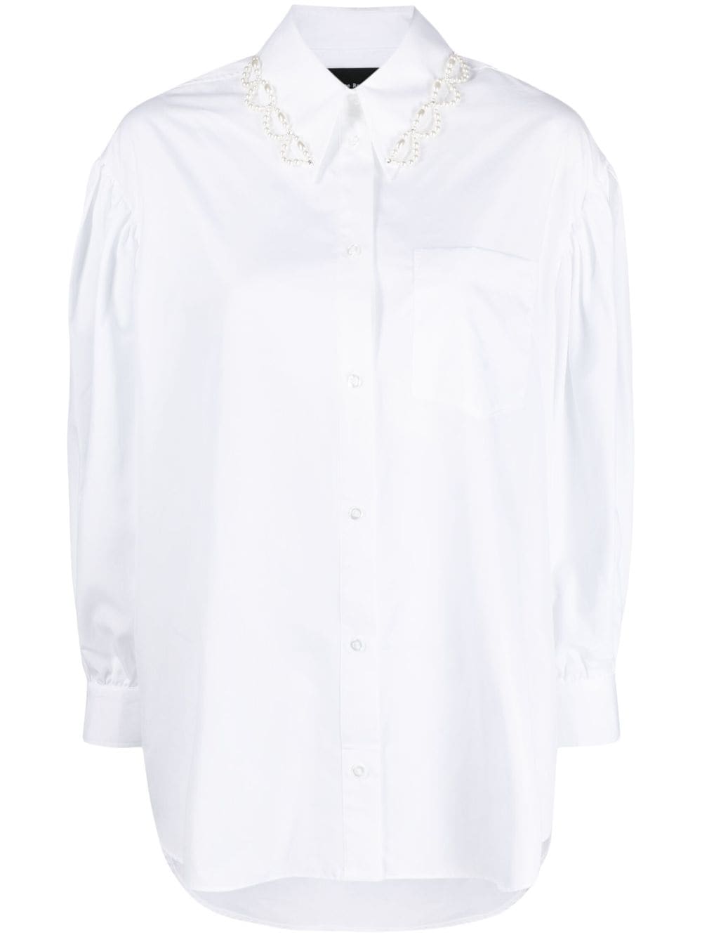 White pearl-embellished long-sleeve shirt - women